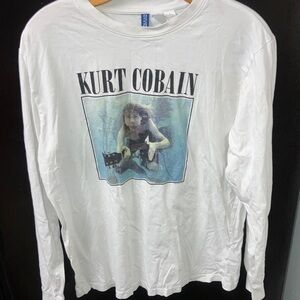 H&M divided White Long Sleeve Kurt Cobain Graphic Tee M